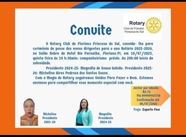 Rotary de Floriano realiza posse da nova diretoria nesta quinta (10)