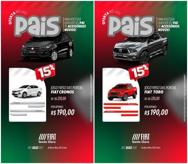 Fiat Santa em Floriano: Celebre o m&ecirc;s dos pais com ofertas imperd&iacute;veis em acess&oacute;rios automotivos.(Imagem:Divulga&ccedil;&atilde;o)