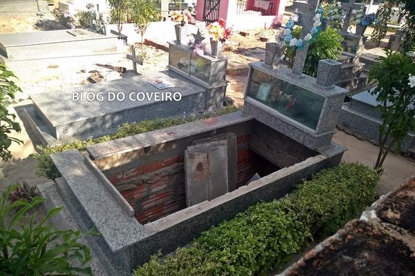 Suspeito caiu sobre um t&uacute;mulo coberto por granito.(Imagem:Blog do Coveiro)