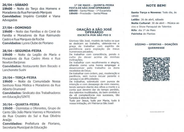 Paróquia São José Operário abre novenário em comemoração aos seus 15 anos de criação em Floriano(Imagem:Divulgação)