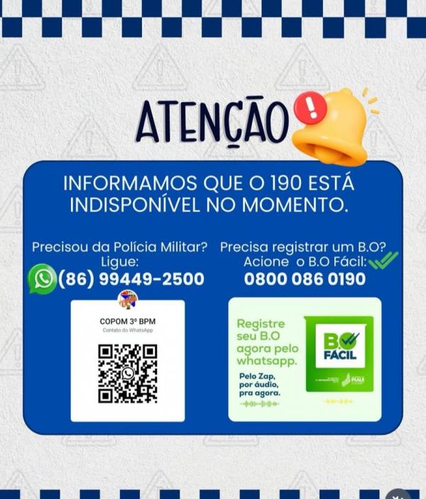 190 indisponível: Polícia Militar disponibiliza novo número