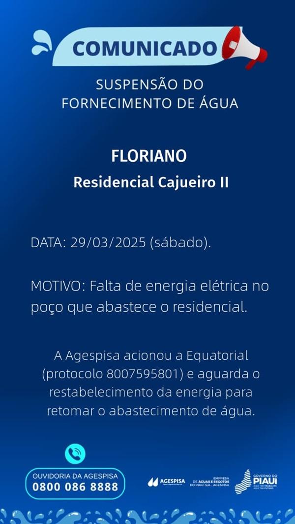 Comunicado Agespisa(Imagem:Divulga&ccedil;&atilde;o)