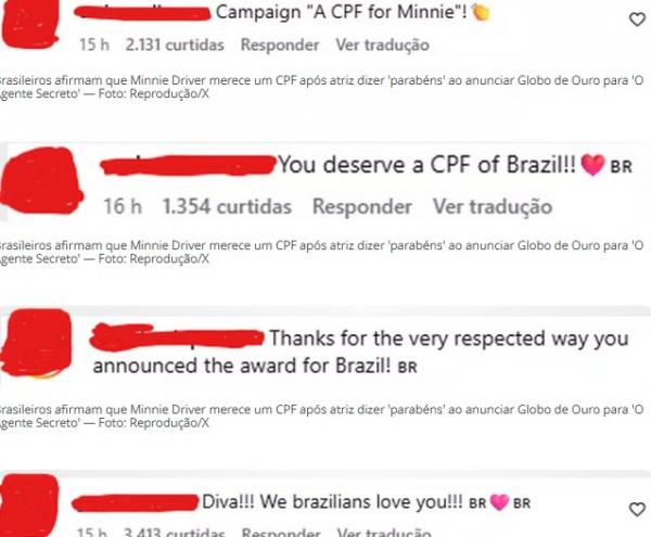 Brasileiros invadem perfil de Minnie Driver para elogiar anúncio de Globo de Ouro a O Agente Secreto