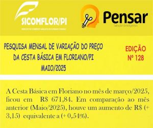 Pesquisa do SICOMFLOR e Instituto Pensar aponta leve aumento no valor da cesta básica em Floriano