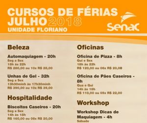 Cursos de férias estão com 20% de desconto no SENAC FLORIANO