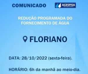 Agespisa suspende fornecimento de água nesta sexta-feira em Floriano