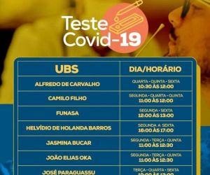 Confira o cronograma de testes para Covid-19 em Floriano