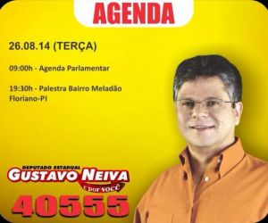 Agenda do candidato Gustavo Neiva deste domingo não foi informada