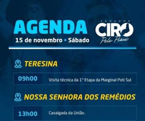 Senador Ciro Nogueira cumpre agenda neste sábado em Teresina