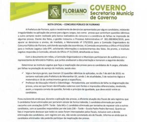 Prefeitura de Floriano emite nota oficial de esclarecimento sobre Concurso Público