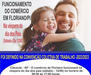 Comércio de Floriano funcionará em horário especial na véspera do Dia dos Pais