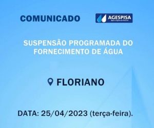 Agespisa informa suspensão programada do fornecimento de água nesta terça-feira (25) em Floriano
