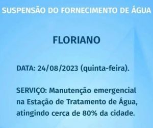 Agespisa suspende fornecimento de água devido a manutenção na Estação de Tratamento de Floriano