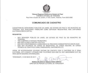 TRE-PI abre cadastro para servidores públicos da União