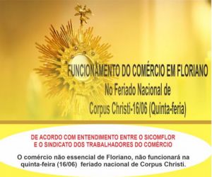 Feriado de Corpus Christi: saiba o que irá funcionar em Floriano