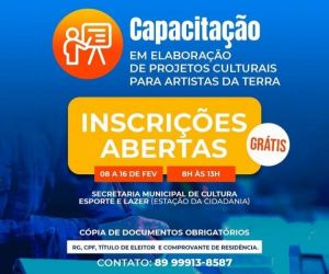 Cultura prorroga inscrições para um curso de qualificação voltado aos artistas de Floriano