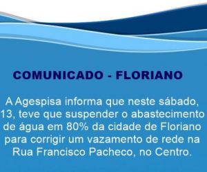 Agespisa interrompe fornecimento de água em Floriano