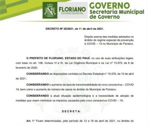 Floriano segue decreto estadual, mas edita medida diferenciada para as celebrações religiosas