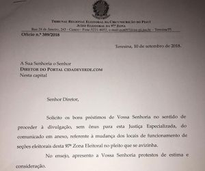 TRE-PI comunica alteração de seção em Teresina na 97ª Zona Eleitoral