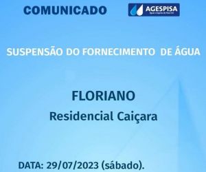 Agespisa comunica suspensão do fornecimento de água no Residencial Caiçara