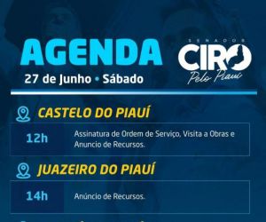 Senador Ciro Nogueira cumpre agenda neste sábado (27)