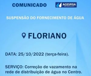 Agespisa realiza suspensão do fornecimento de água em Floriano