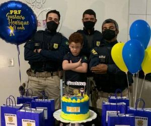 Menino fã da PRF ganha festa de aniversário de 4 anos com a presença de policiais em Picos