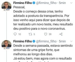 Prefeito Firmino Filho testa positivo para coronavírus