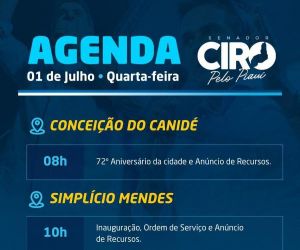 Senador Ciro Nogueira cumpre agenda nesta quarta (1º)