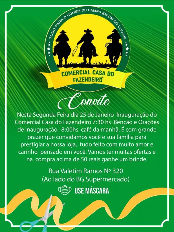 Inauguração do Comercial Casa do Fazendeiro acontece nesta segunda dia 25