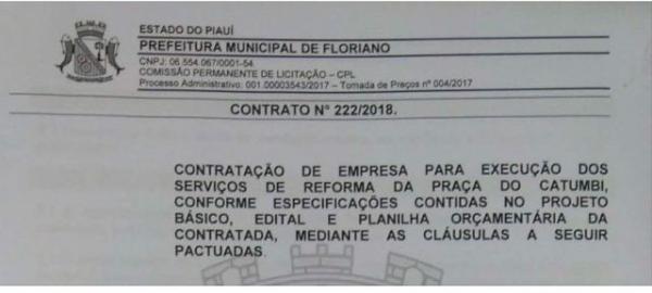 Maur&iacute;cio Bezerra comemora contrato para reforma da Pra&ccedil;a do bairro Catumbi.(Imagem:FlorianoNews)