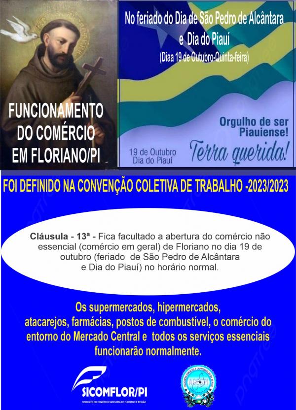 Com&eacute;rcio em Floriano funcionar&aacute; normalmente no feriado de S&atilde;o Pedro de Alc&acirc;ntara e Dia do Piau&iacute;(Imagem: Divulga&ccedil;&atilde;o)