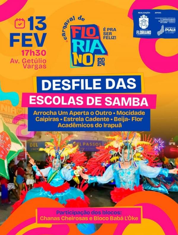 Carnaval de Floriano: sorteio define ordem de entrada das escolas de samba no desfile da avenida