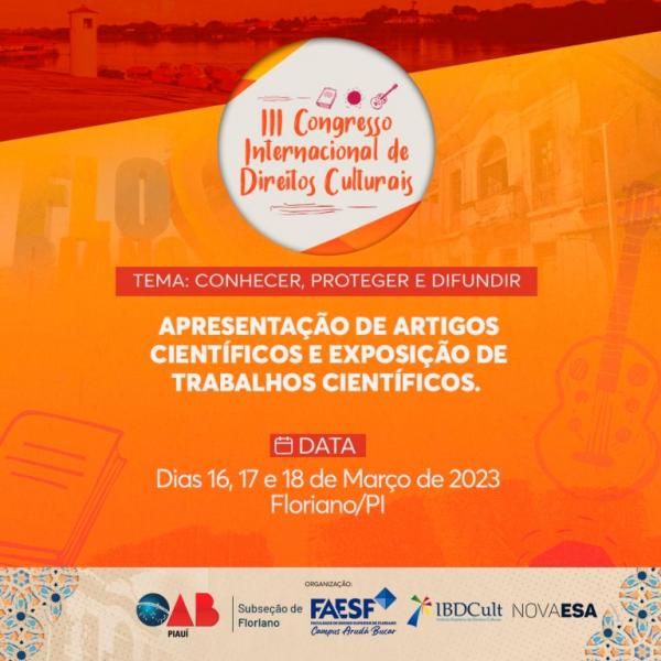 III Congresso Internacional de Direitos Culturais acontece de 16 a 18 de março em Floriano