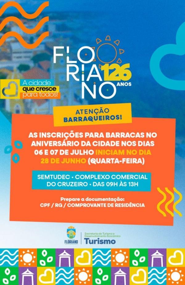 Prefeitura de Floriano inscreve ambulantes para colocarem barracas nos dias de festa
