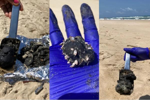  Manchas de &oacute;leo voltam a aparecer na Praia do Futuro em Fortaleza.(Imagem:Labomar/UFC/Reprodu&ccedil;&atilde;o )