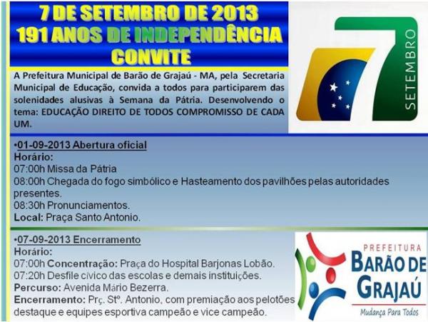 Barão de Grajaú divulga convite e programação da Semana da Pátria