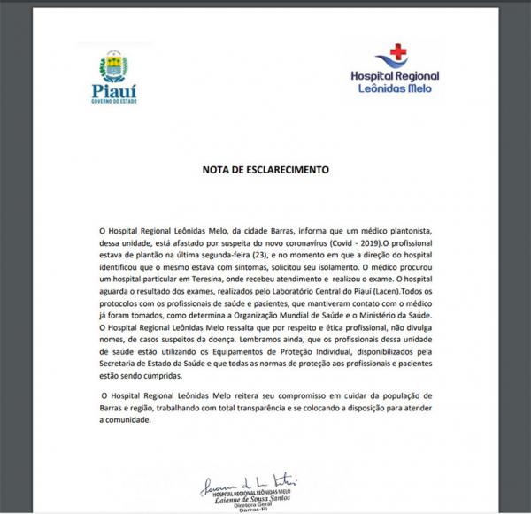 Médico é afastado após apresentar sintomas do coronavírus no Piauí