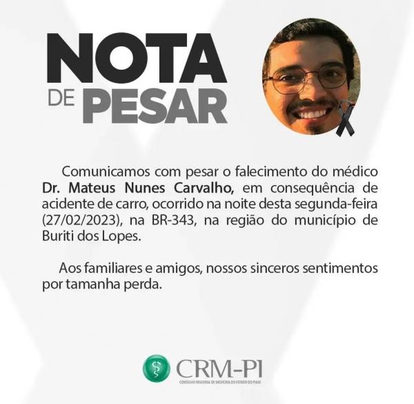 Médico de 28 anos perde controle de carro e morre em acidente na BR-343, em Buriti dos Lopes.(Imagem:Reprodução )