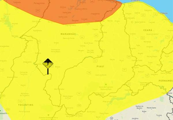 Inmet emite alerta de chuva para todos os munic&iacute;pios do Piau&iacute;.(Imagem:Inmet)