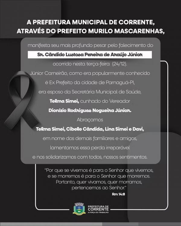 Prefeitura de Corrente lamenta falecimento de ex-prefeito de Parnagu&aacute;, C&acirc;ndido Junior - Ex-prefeito de Parnagu&aacute; morre em acidente com carreta na v&eacute;spera do Natal em estrada da Bahi(Imagem:Divulga&ccedil;&atilde;o)