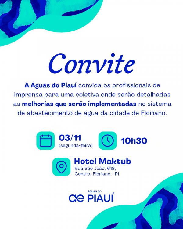 Águas do Piauí anuncia coletiva para apresentar melhorias no abastecimento de Floriano