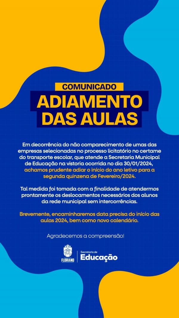 Secretaria de Educação comunica adiamento do início das aulas em Floriano