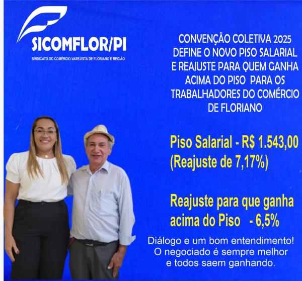  Conven&ccedil;&atilde;o Coletiva 2025 define novo piso salarial e reajustes para trabalhadores do com&eacute;rcio em Floriano.(Imagem:Divulga&ccedil;&atilde;o)