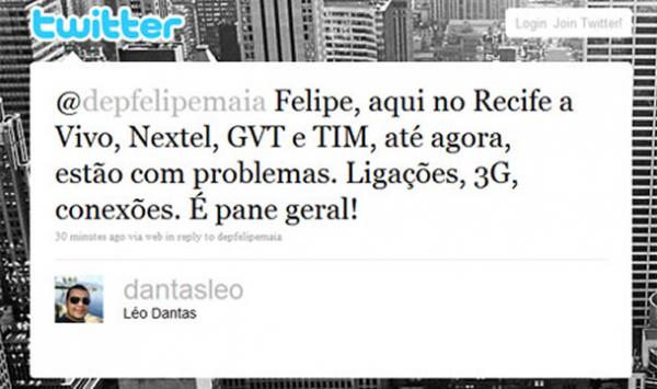 Problema afeta clientes da operadora Tim no Estado, mas &eacute; sentido tamb&eacute;m no Cear&aacute; e em Pernambuco.(Imagem:Twitter)