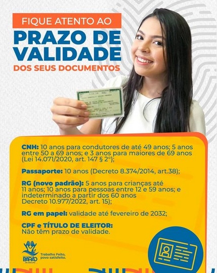 Não deixe seus documentos vencerem: Prefeitura de Barão de Grajaú alerta sobre prazos de validade