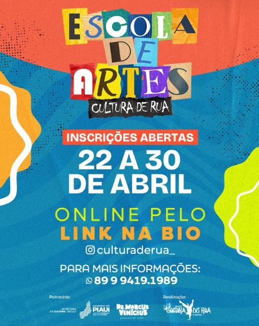 Escola de Artes Cultura de Rua em Floriano oferece inscrições gratuitas