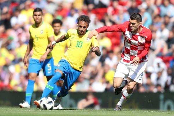  Brasil venceu o &uacute;ltimo jogo com a Cro&aacute;cia por 2 a 0, na Inglaterra em 2018.(Imagem:Lucas Figueiredo/CBF/Direitos Reservados)