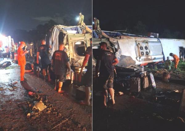 Ônibus com banda do cantor Núzio Medeiros tomba na BR-316 e deixa seis feridos