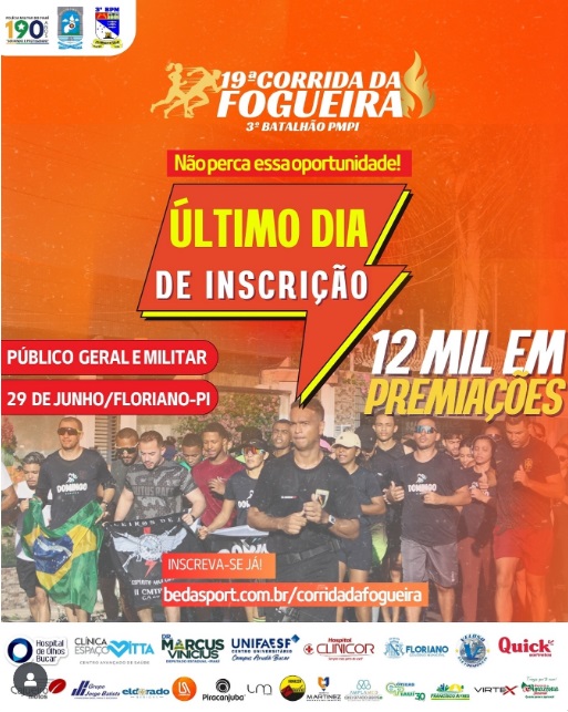 Encerram nesta sexta-feira (30) as inscrições para a 19ª Corrida da Fogueira em Floriano